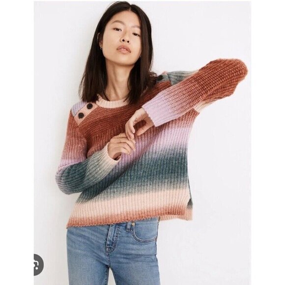 Madewell Women's Sz L Space Dyed Button Shoulder Wool & Alpaca Blend Sweater - Picture 1 of 8
